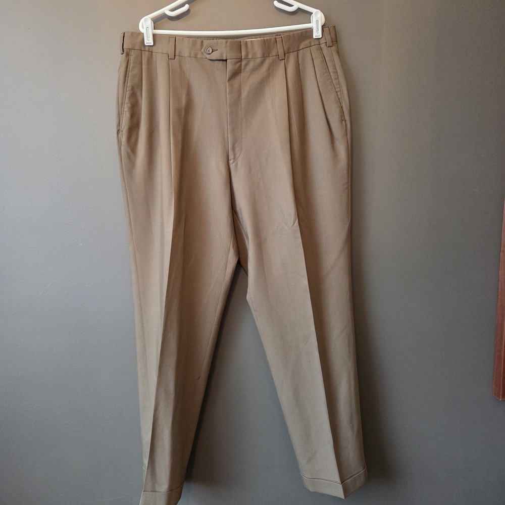 Hart Schaffner Marx Men's Brown Super 100s Wool Suit Dress Pants Pleated‎  38x32